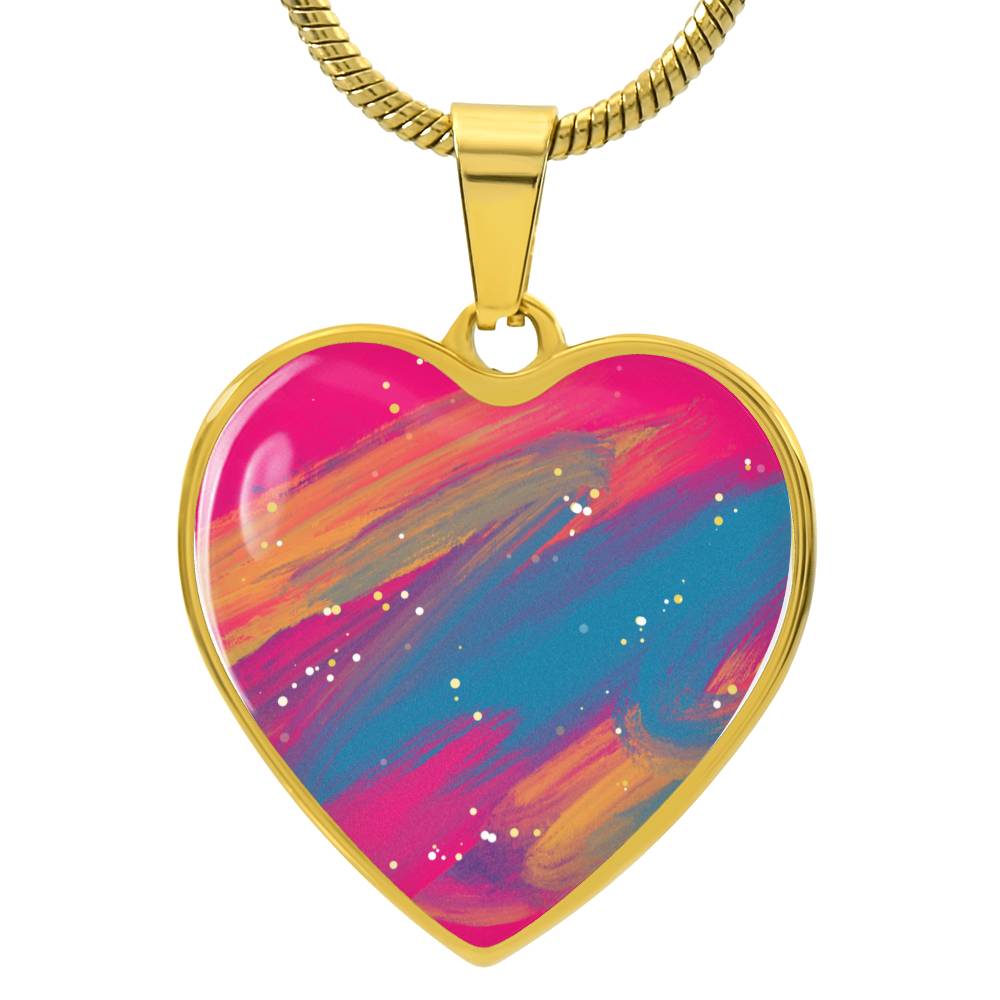 Dreamy Pink And Blue Glitter Luxury Heart Necklace