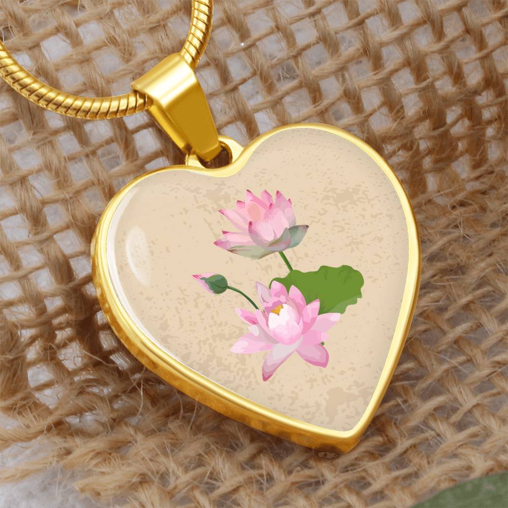 Water Lily July Birth Flower Heart Luxury Necklace