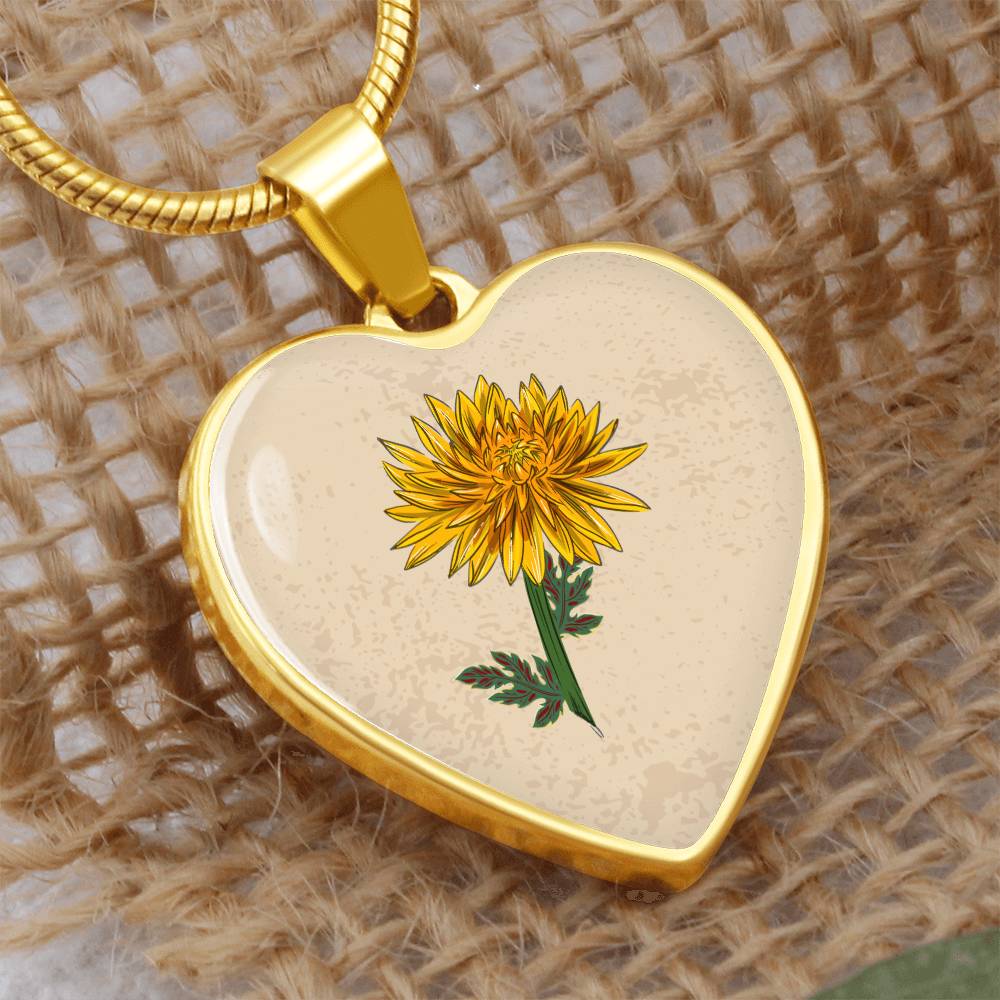 Chrysanthemum November Birth Flower Heart Luxury Necklace