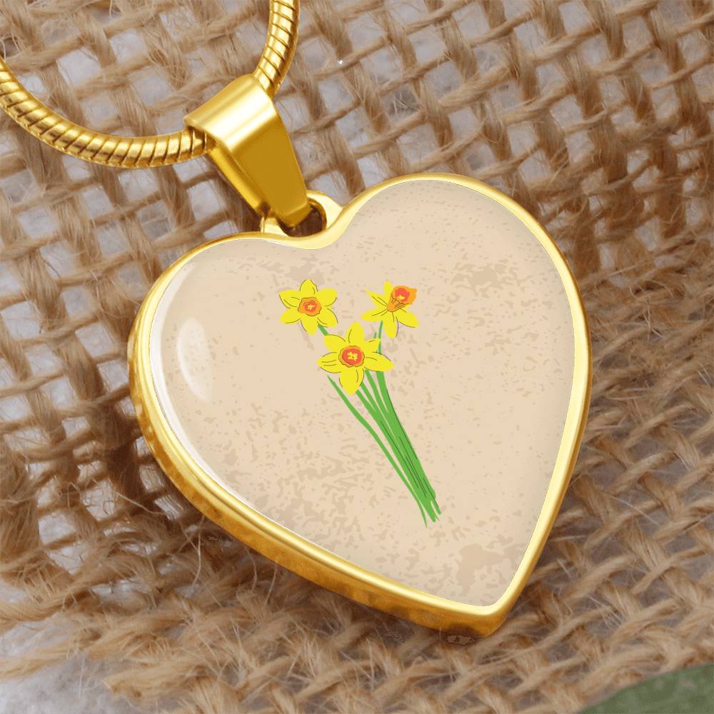 Daffodil March Birth Flower Heart Luxury Necklace