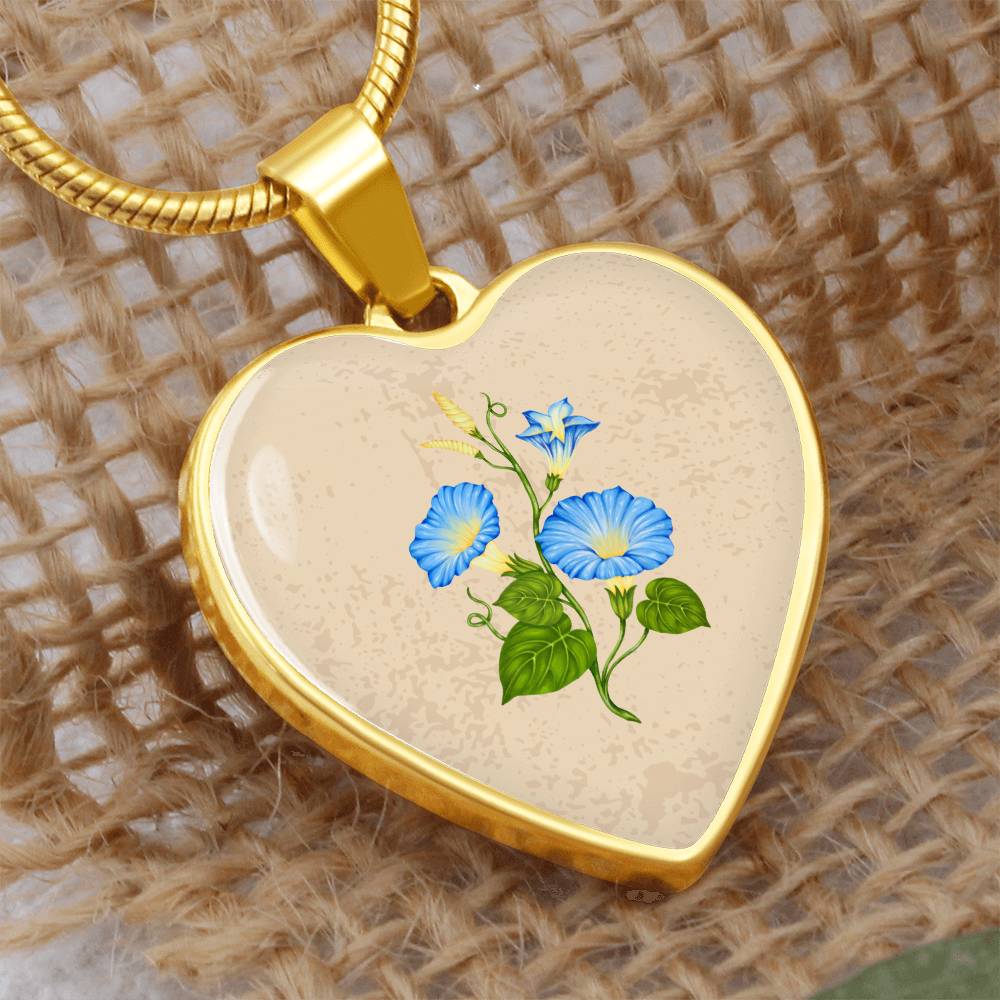 Morning Glory September Birth Flower Heart Luxury Necklace