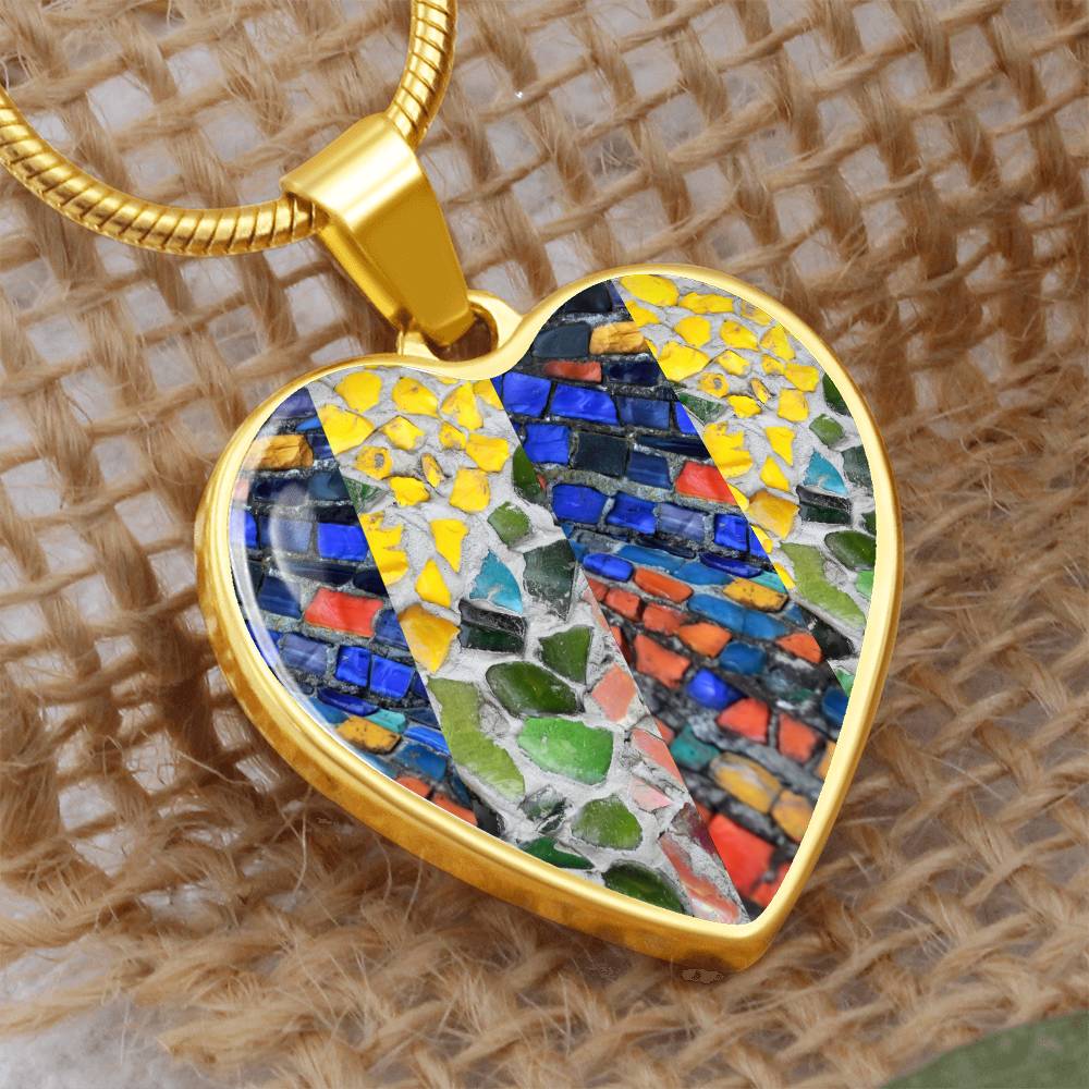 Yellow & Blue Mosaic Heart Luxury Necklace