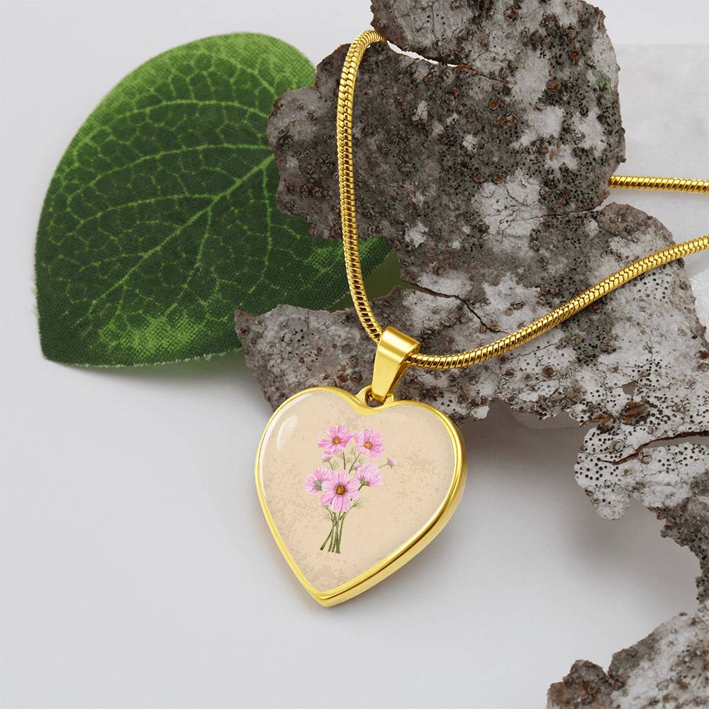 Cosmos October Birth Flower Heart Luxury Necklace