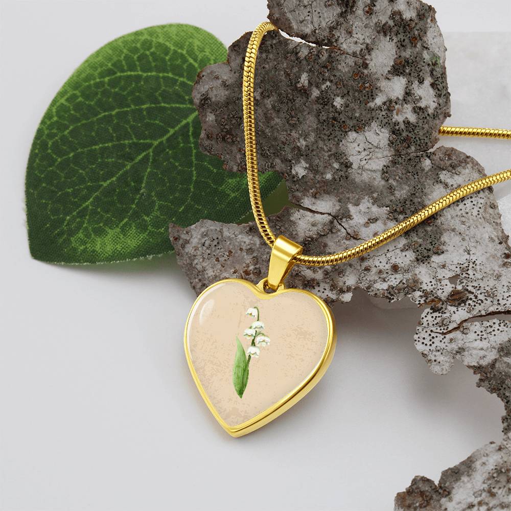 Lily Of The Valley May Birth Flower Heart Luxury Necklace