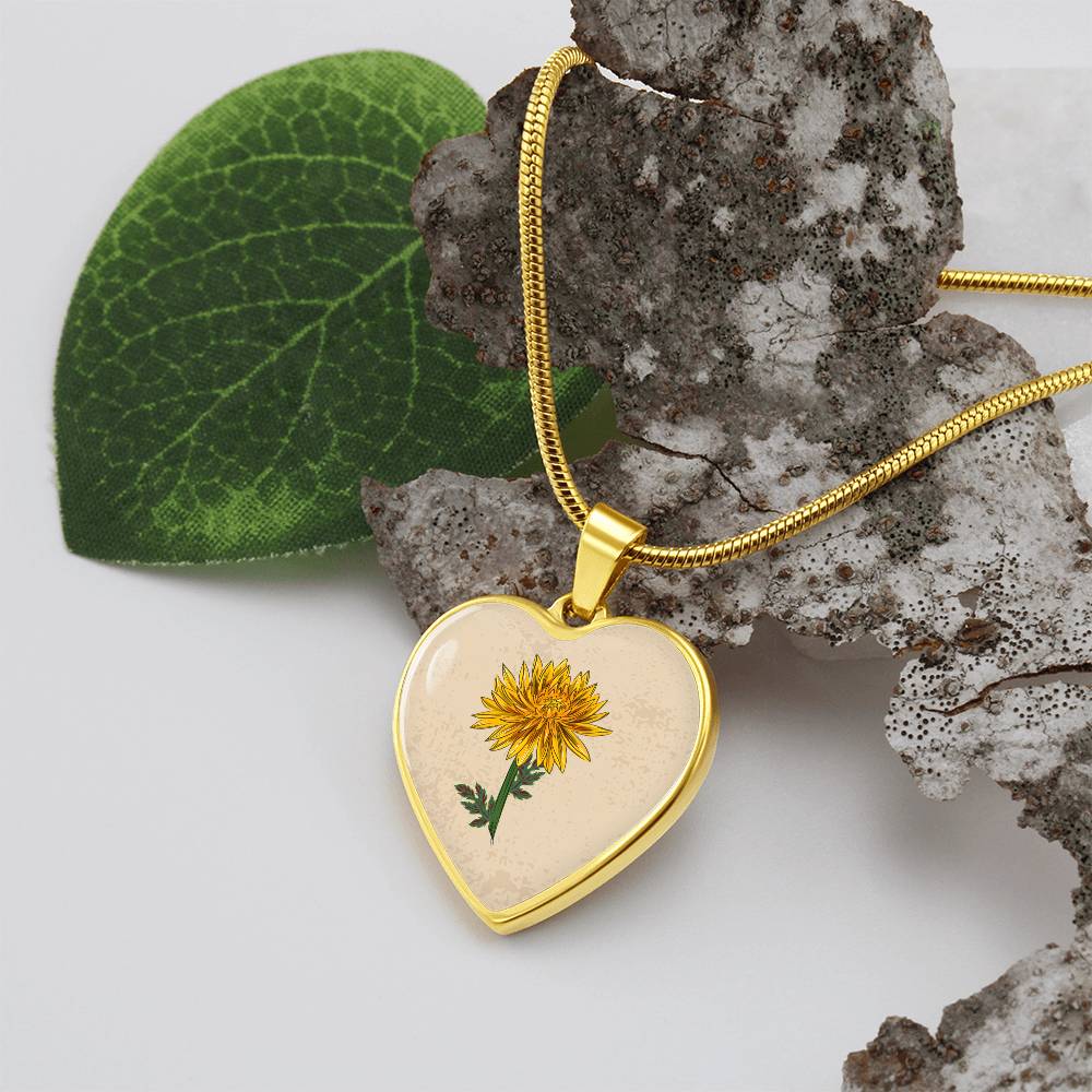 Chrysanthemum November Birth Flower Heart Luxury Necklace