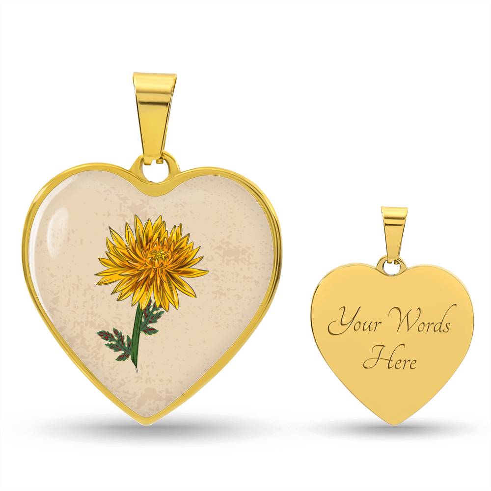 Chrysanthemum November Birth Flower Heart Luxury Necklace