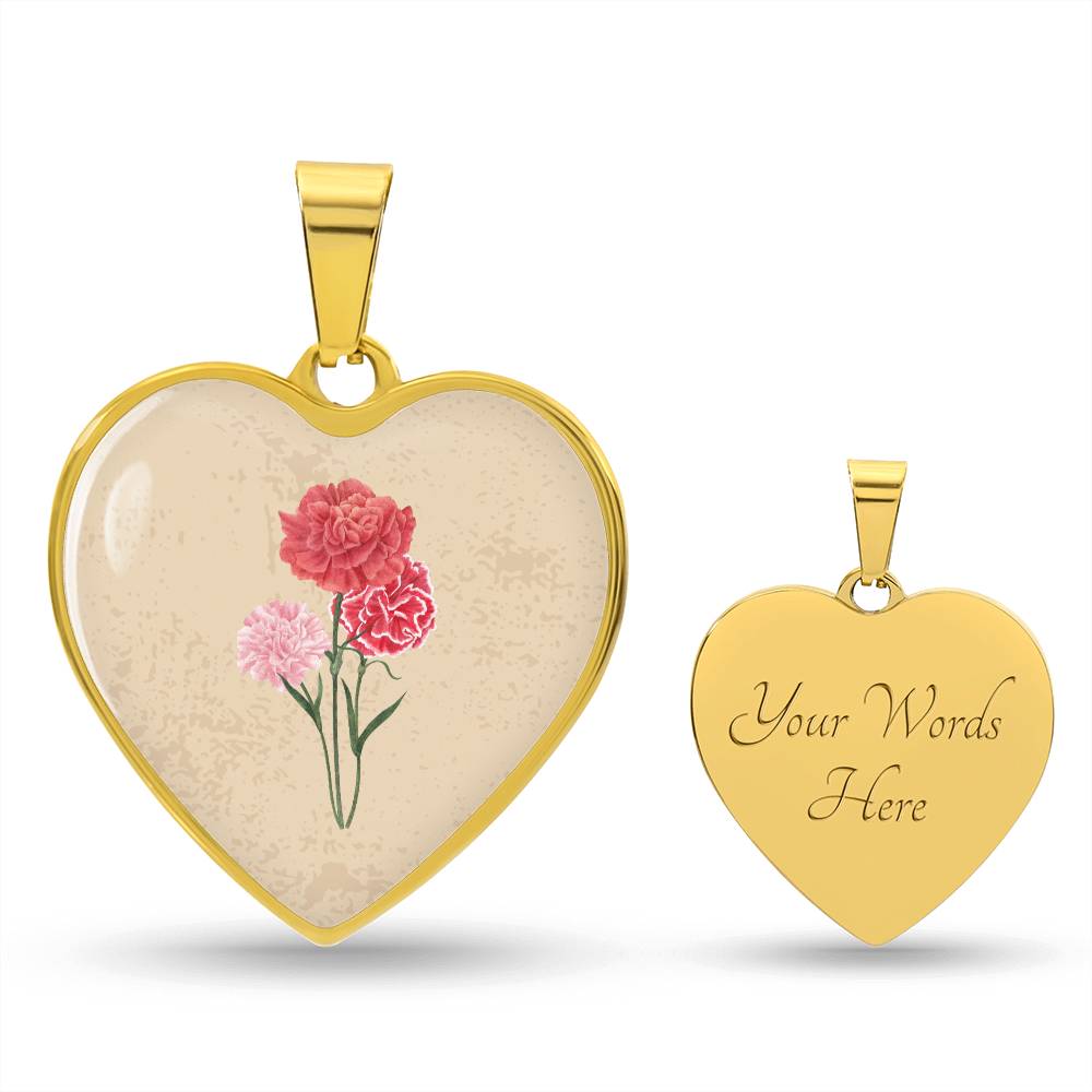 Carnation January Birth Flower Heart Luxury Necklace