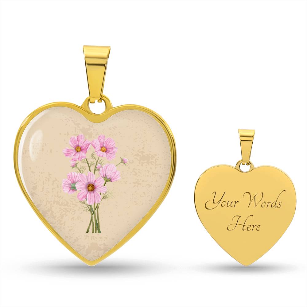 Cosmos October Birth Flower Heart Luxury Necklace