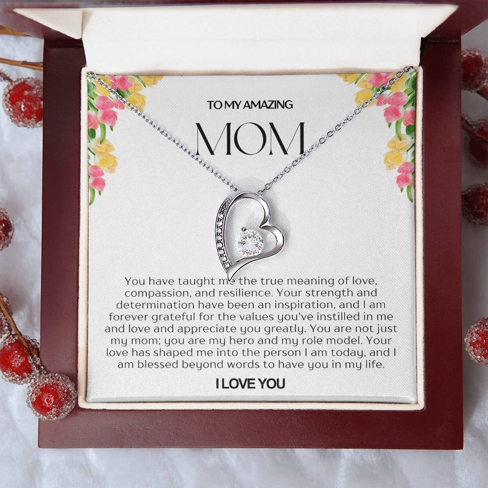 To My Amazing Mom Heart Necklace