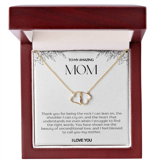 To My Amazing Mom Solid Yellow Gold & Diamond Hearts Necklace