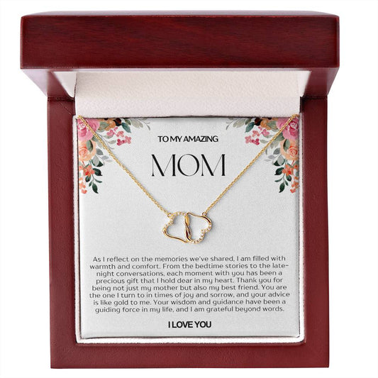 To My Amazing Mom Solid Yellow Gold & Diamond Hearts Necklace