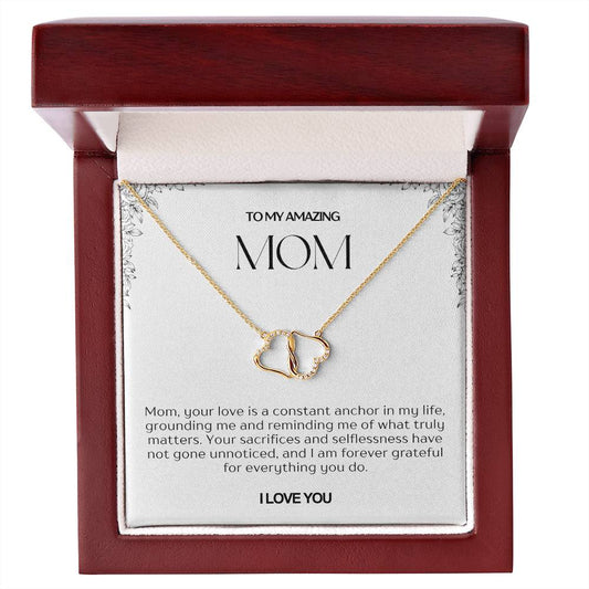 To My Amazing Mom Solid Yellow Gold & Diamond Hearts Necklace