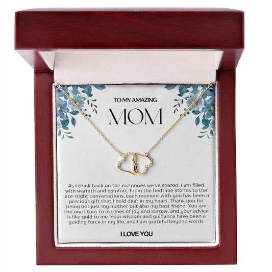 To My Amazing Mom Solid Yellow Gold & Diamond Hearts Necklace