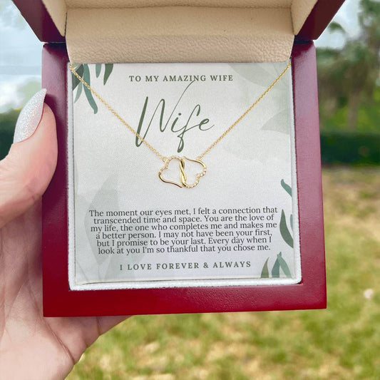 Wife Solid Gold And Diamond Double Heart Necklace