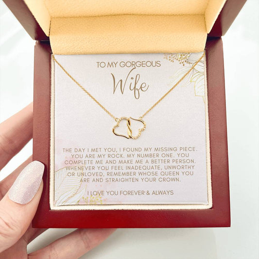 Wife Solid Gold And Diamond Double Heart Necklace