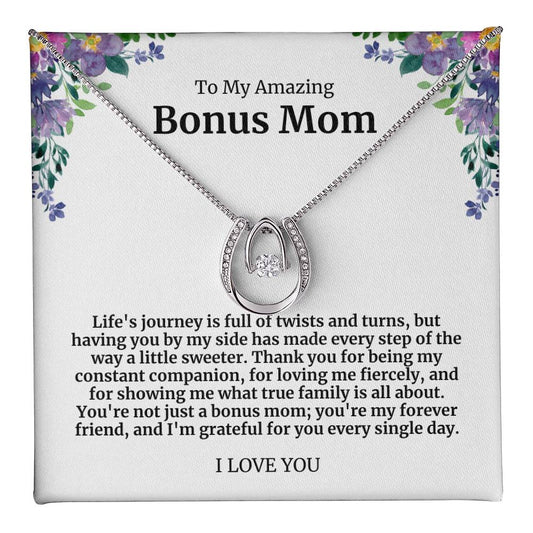 To My Amazing Bonus Mom Lucky Horseshoe Necklace