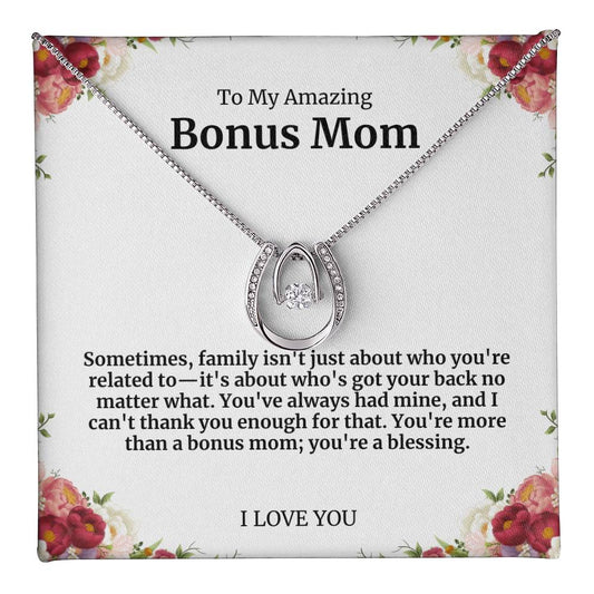 To My Amazing Bonus Mom Lucky Horseshoe Necklace