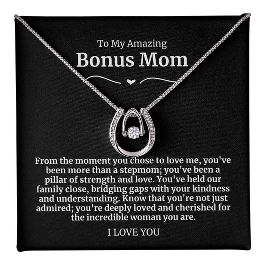 To My Amazing Bonus Mom Lucky Horseshoe Necklace