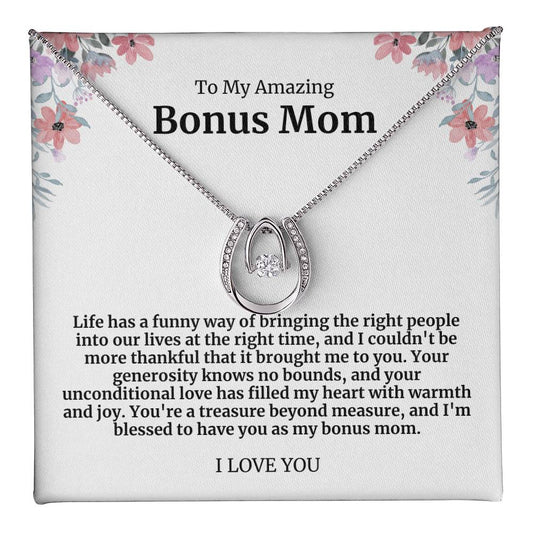 To My Amazing Bonus Mom Lucky Horseshoe Necklace