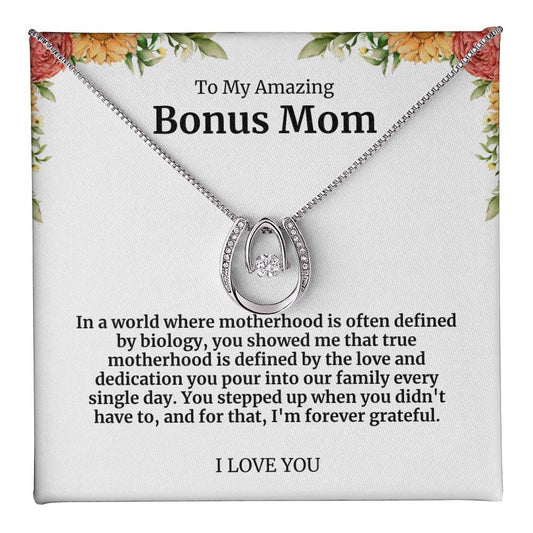 To My Amazing Bonus Mom Lucky Horseshoe Necklace