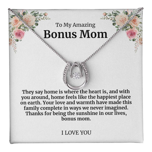 To My Amazing Bonus Mom Lucky Horseshoe Necklace