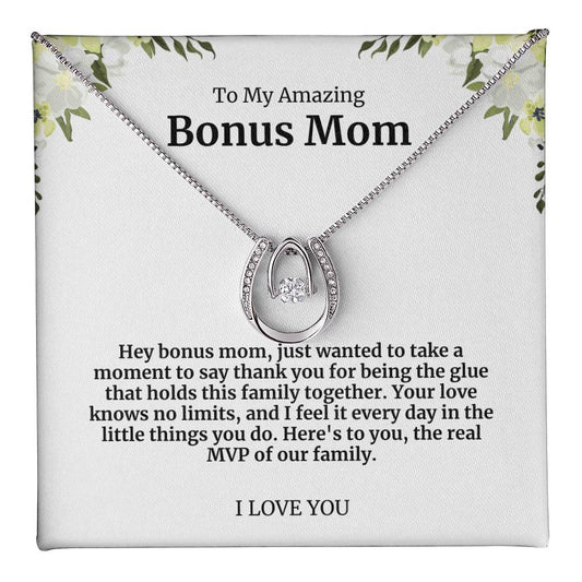 To My Amazing Bonus Mom Lucky Horseshoe Necklace