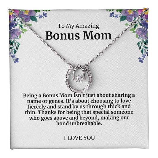 To My Amazing Bonus Mom Lucky Horseshoe Necklace