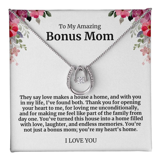 To My Amazing Bonus Mom Lucky Horseshoe Necklace