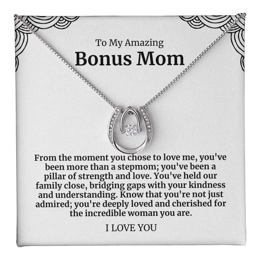 To My Amazing Bonus Mom Lucky Horseshoe Necklace