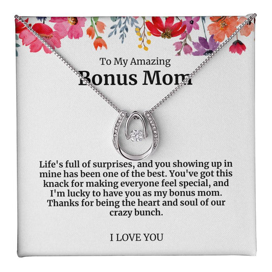 To My Amazing Bonus Mom Lucky Horseshoe Necklace