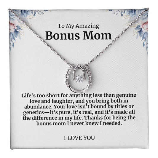 To My Amazing Bonus Mom Lucky Horseshoe Necklace