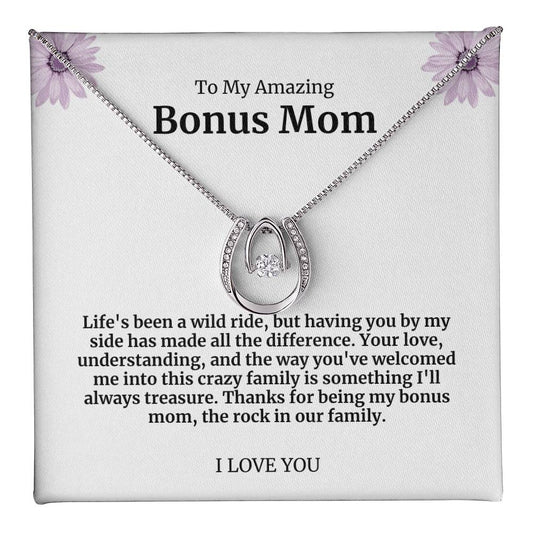 To My Amazing Bonus Mom Lucky Horseshoe Necklace