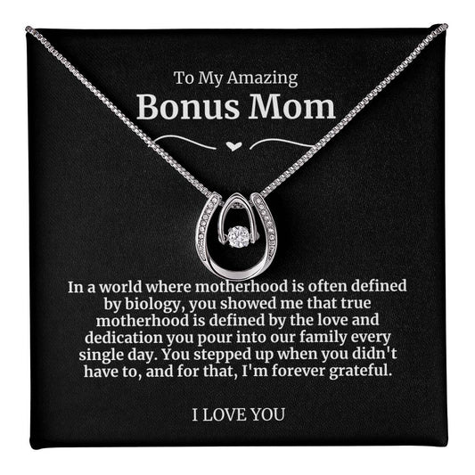 To My Amazing Bonus Mom Lucky Horseshoe Necklace