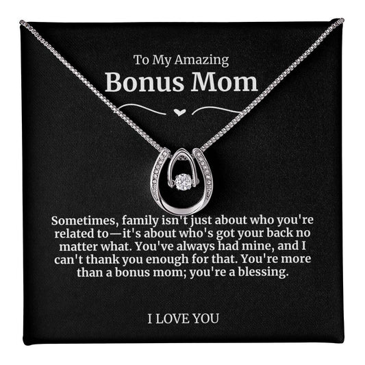 To My Amazing Bonus Mom Lucky Horseshoe Necklace