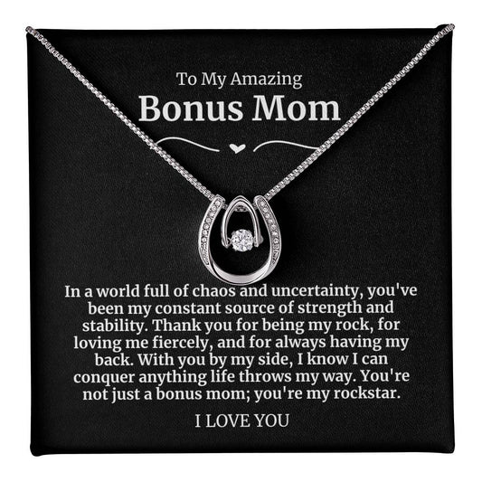 To My Amazing Bonus Mom Lucky Horseshoe Necklace