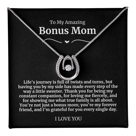 To My Amazing Bonus Mom Lucky Horseshoe Necklace