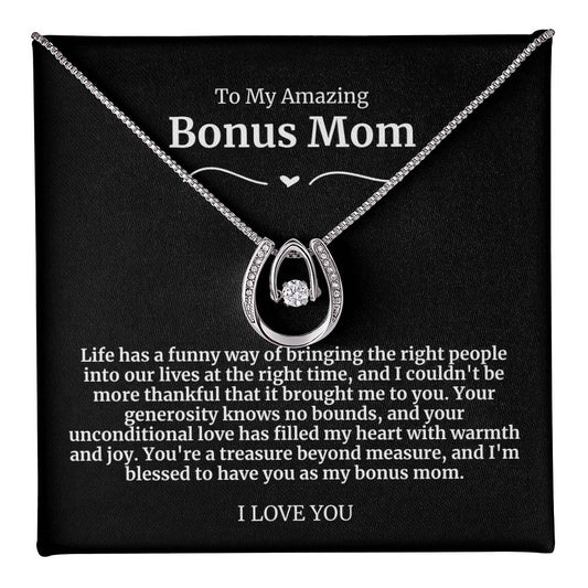 To My Amazing Bonus Mom Lucky Horseshoe Necklace