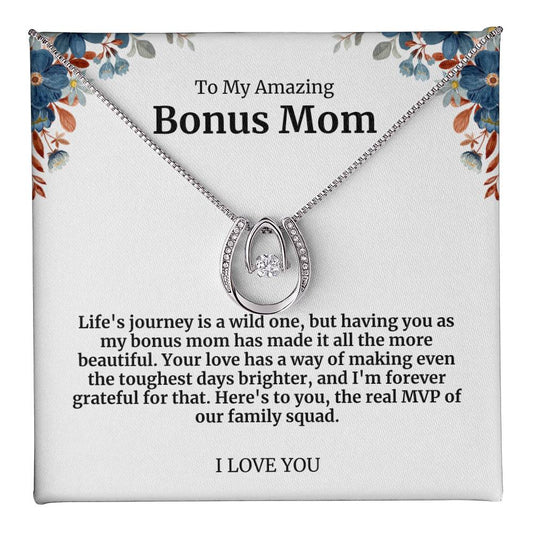 To My Amazing Bonus Mom Lucky Horseshoe Necklace