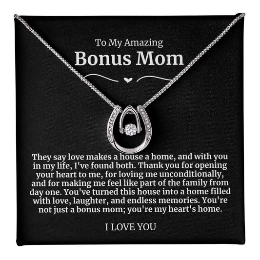 To My Amazing Bonus Mom Lucky Horseshoe Necklace