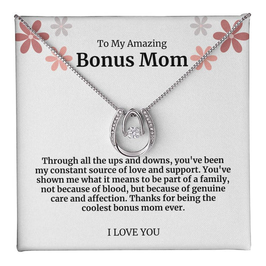 To My Amazing Bonus Mom Lucky Horseshoe Necklace