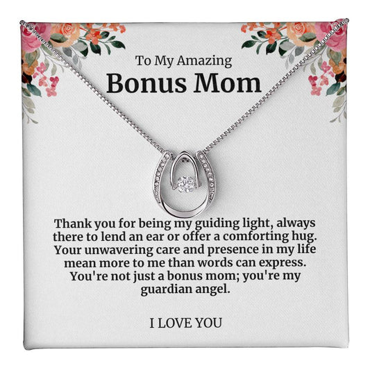 To My Amazing Bonus Mom Lucky Horseshoe Necklace