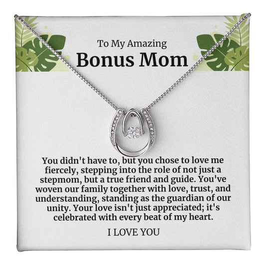 To My Amazing Bonus Mom Lucky Horseshoe Necklace