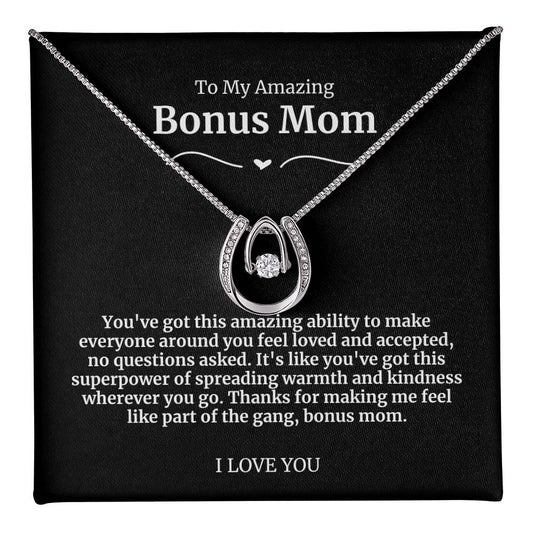 To My Amazing Bonus Mom Lucky Horseshoe Necklace