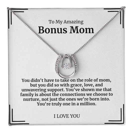 To My Amazing Bonus Mom Lucky Horseshoe Necklace