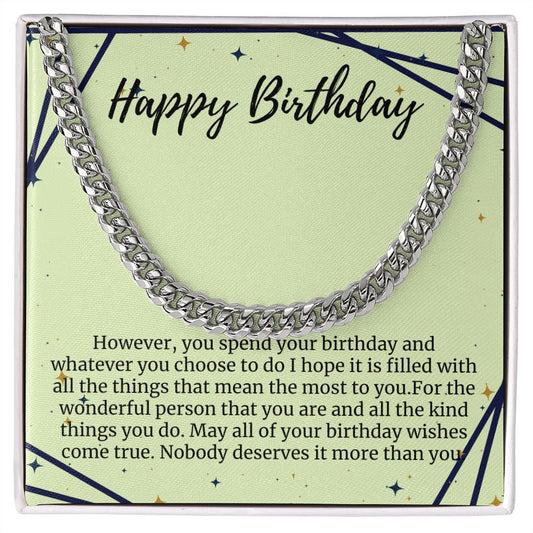 Happy Birthday Cuban Link Chain Necklace