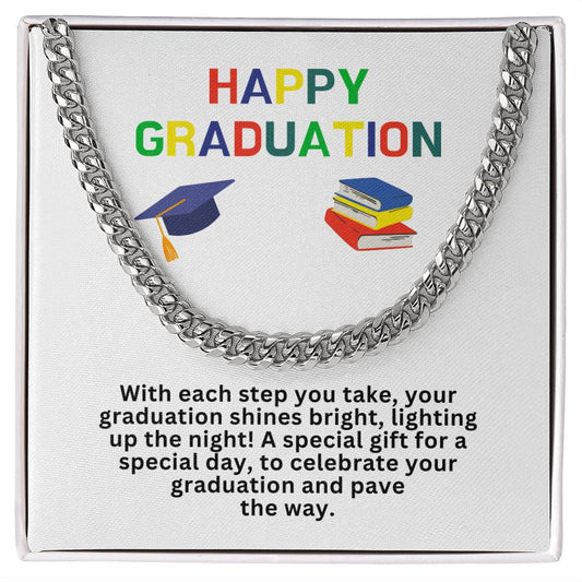 3 Happy Graduation Cuban Link Necklace