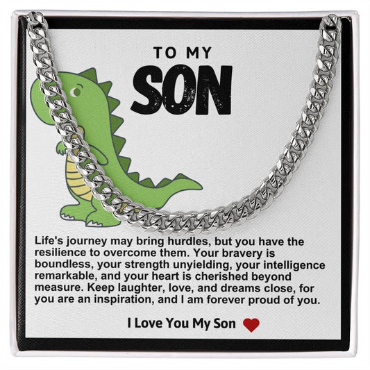 Son Cuban Chain Necklace- Green Dinosaur