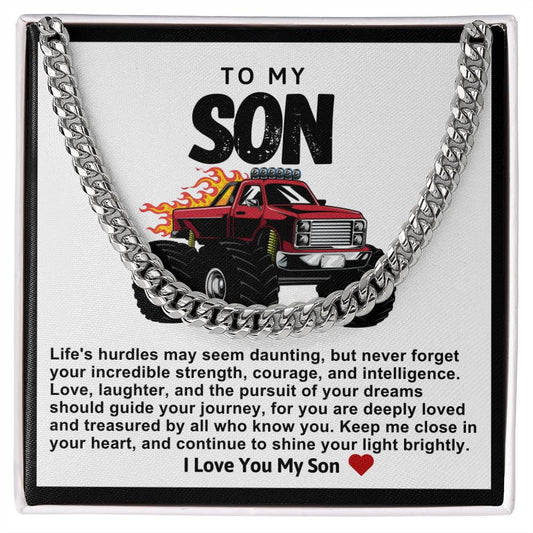 Son Cuban Chain Necklace- Red Pick Up Monster Truck