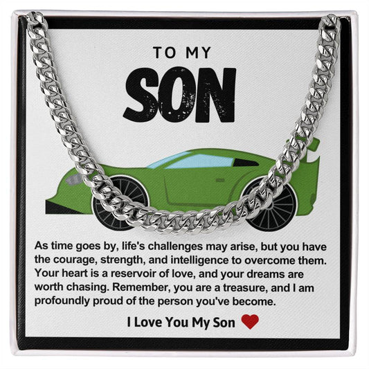 Son Cuban Chain Necklace- Green Sports Car