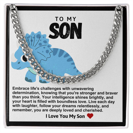 Son Cuban Chain Necklace- Blue Dinosaur